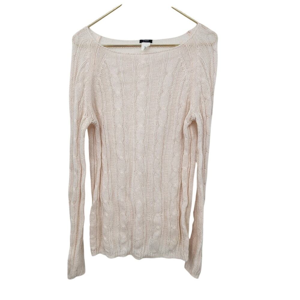 J. Crew Mohair Wool Blend Long Sleeve White Cream‎ Knit Sweater Size Medium